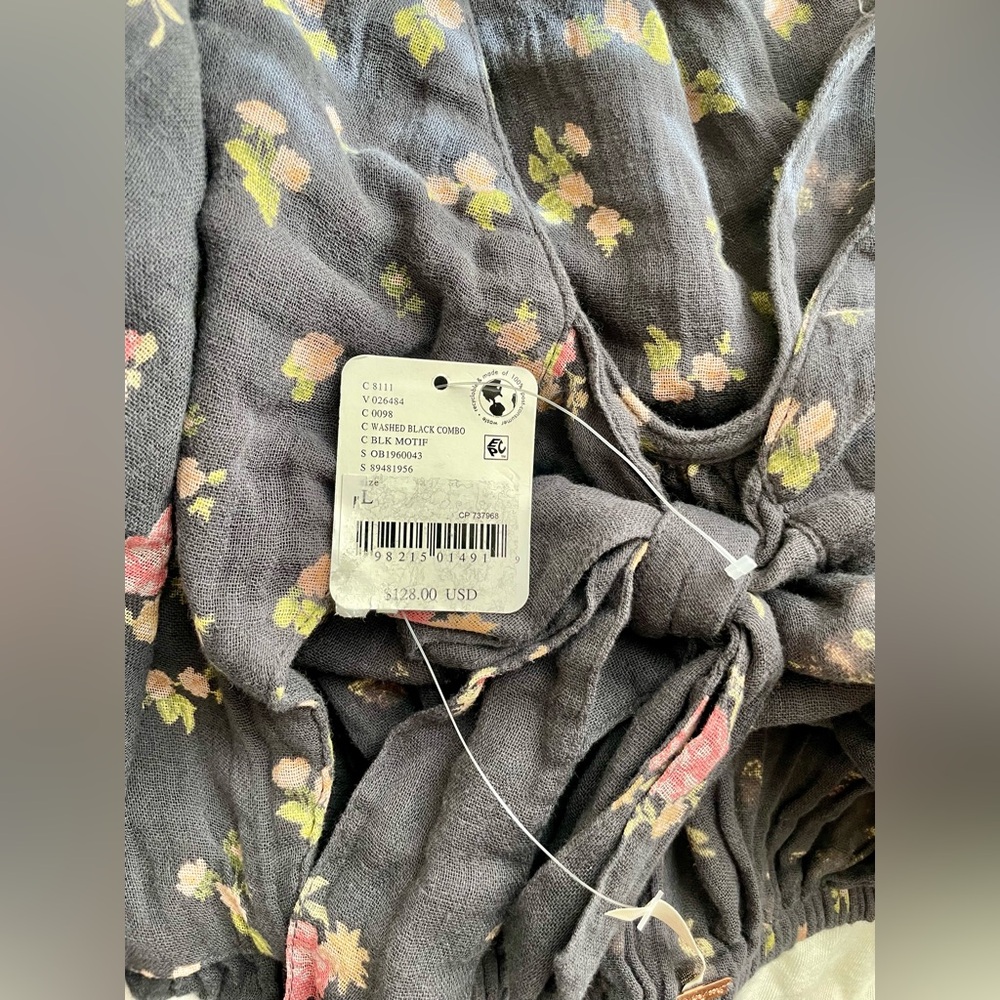 Free People Charcoal Floral Open-Back Tie Peplum Top - Picture 6 of 6